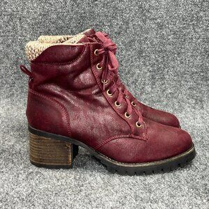 Carlos Santana Gibson Ankle Boots Women's 9.5 Maroon Laceβ Up Block Heel Booties